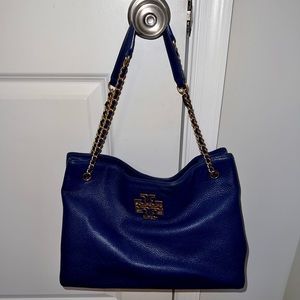 Tory burch cobalt blue and gold soft leather purse